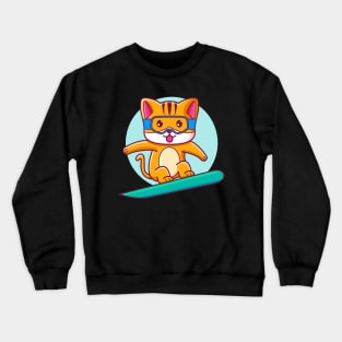 Cute Cat Snowboard Crewneck Sweatshirt